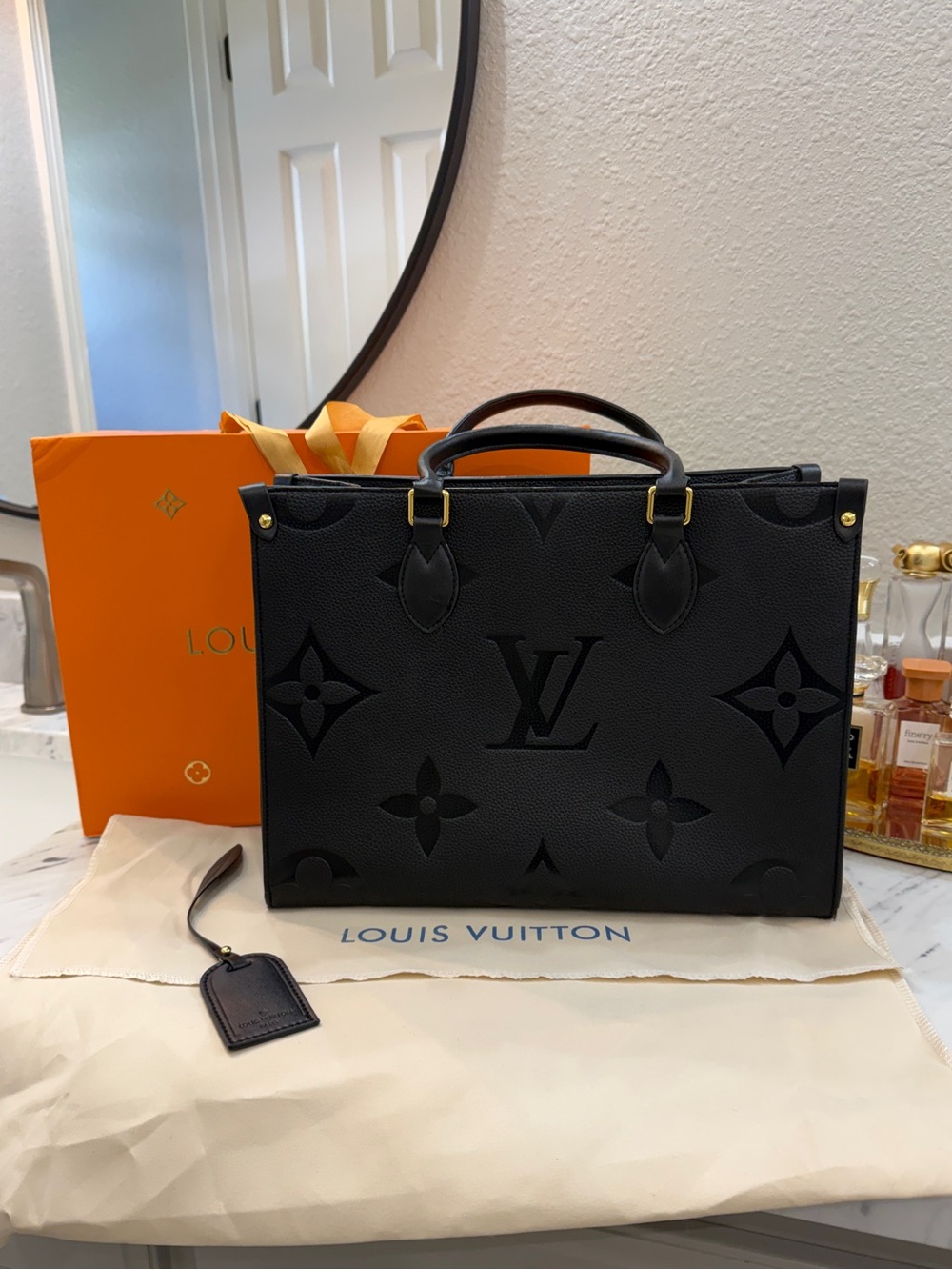 Black Monogram Embossed Tote Bag with Box And Dust Bag
